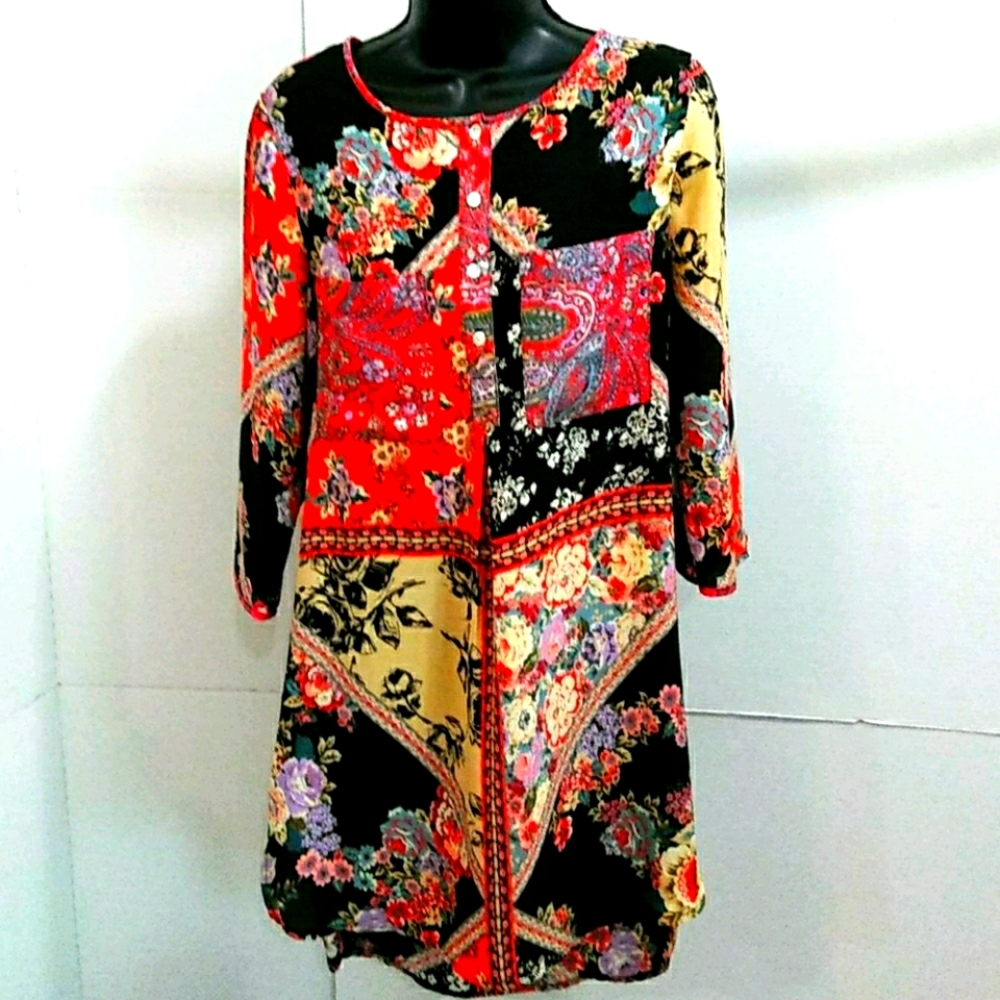 Fig&Flower M tunic Henley top boat neck pullover